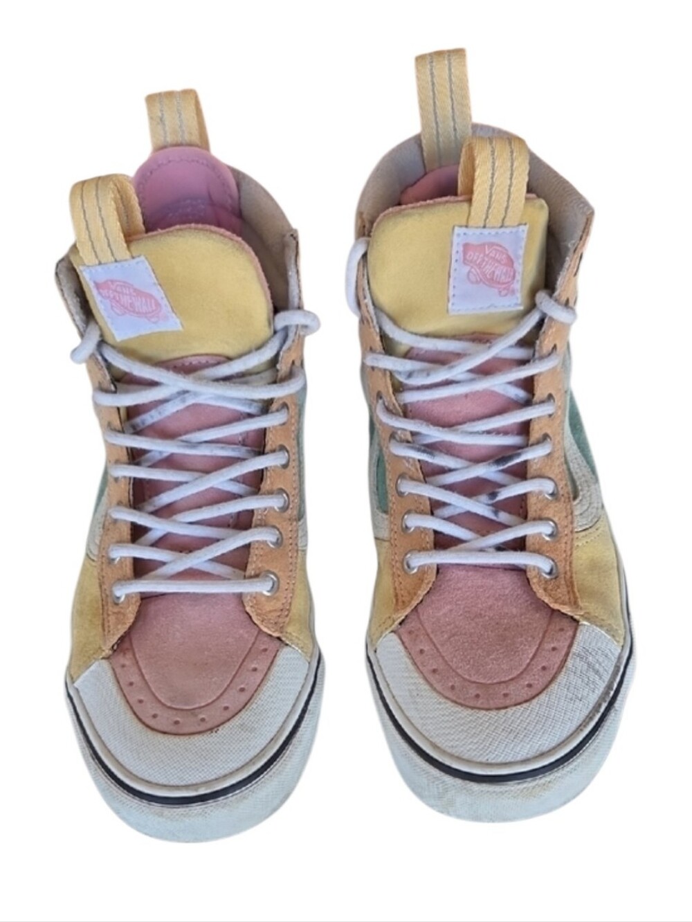 Vans High-Top Skate Sneakers in Pink, Yellow, Green Size 10